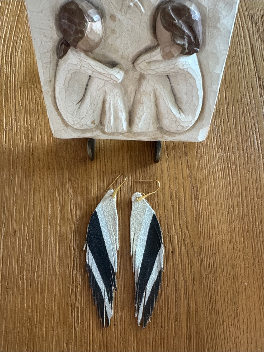 Leather Feather Drop Earrings - Gold, Silver & Black Fashion Jewelry